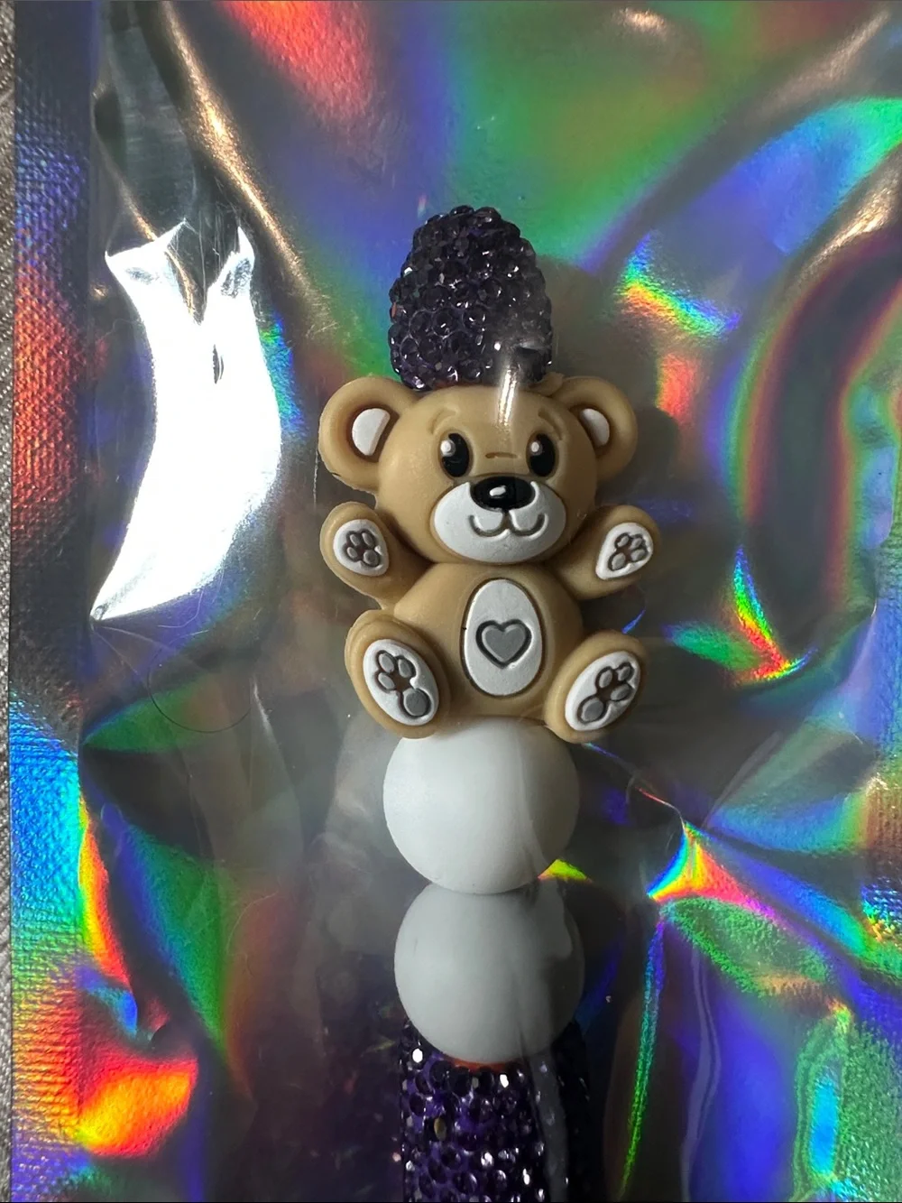 Purple Bear Bead Glitter Ballpoint Pen for Kids